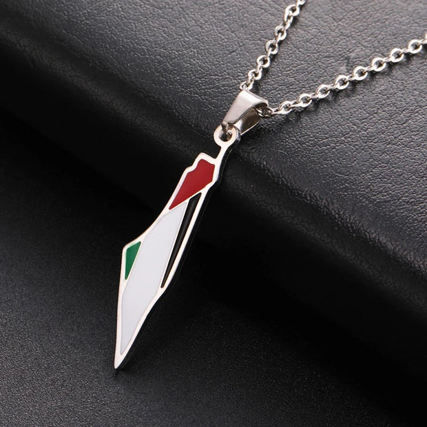 Palestine Map Flag Pendant Necklace for Women Men Stainless Steel Map Geography