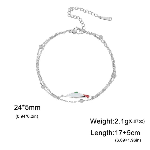 Palestine Map Double Layers Beads Chain Bracelets for Women Stainless Steel Jewelry Charm Bracelet Gift 2024