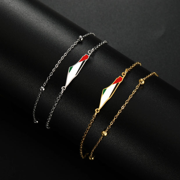 Palestine Map Double Layers Beads Chain Bracelets for Women Stainless Steel Jewelry Charm Bracelet Gift 2024