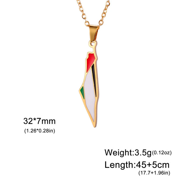 Palestine Map Flag Pendant Necklace for Women Men Stainless Steel Map Geography